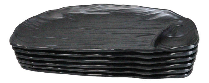 Ebros Gift Pack Of 6 Half Moon Matte Black Melamine 2 Partitions Sushi Plates Platters 11"L