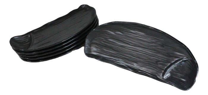 ebros gift Pack Of 6 Half Moon Matte Black Melamine 2 Partitions Sushi Plates Platters 11"L