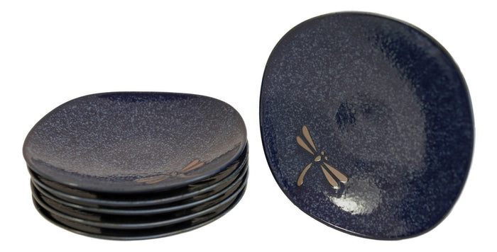 Ebros Gift Pack Of 6 Made In Japan Blue Single Dragonfly Small Appetizer Salad Coupe Plate