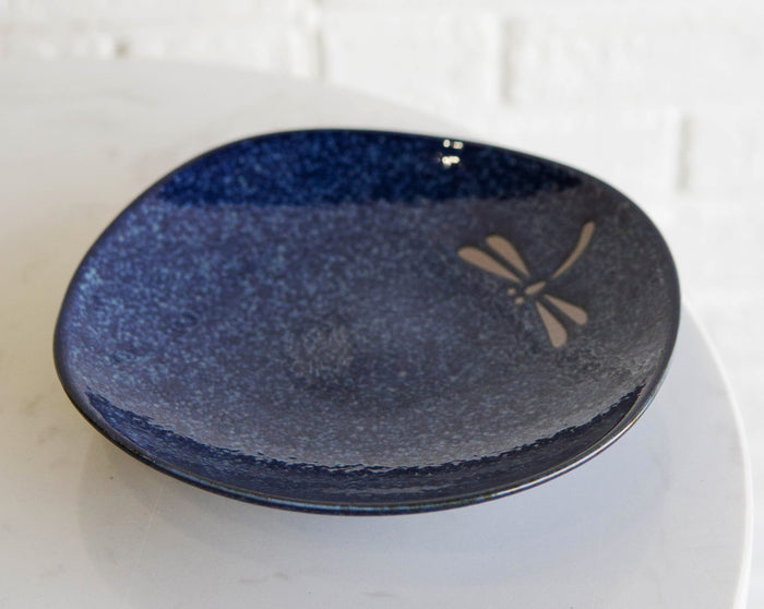 ebros gift Pack Of 6 Made In Japan Blue Single Dragonfly Small Appetizer Salad Coupe Plate