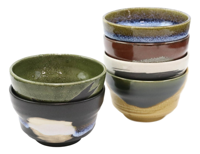 Ebros Gift Pack Of 6 Made In Japan Colorful Abstract Art Kiln Natural Glazed Ceramic Bowls