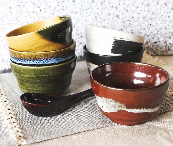 ebros gift Pack Of 6 Made In Japan Colorful Abstract Art Kiln Natural Glazed Ceramic Bowls