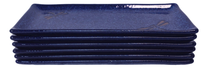 Ebros Gift Pack Of 6 Made In Japan Dragonfly Ceramic Sushi Entree 11" Long Plates Platters