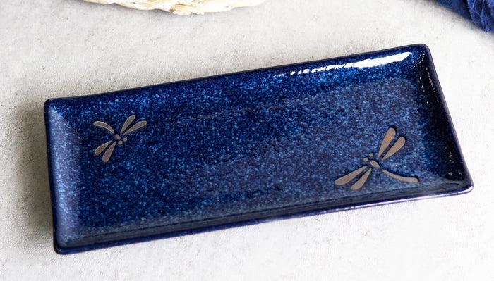 ebros gift Pack Of 6 Made In Japan Dragonfly Ceramic Sushi Entree 11" Long Plates Platters