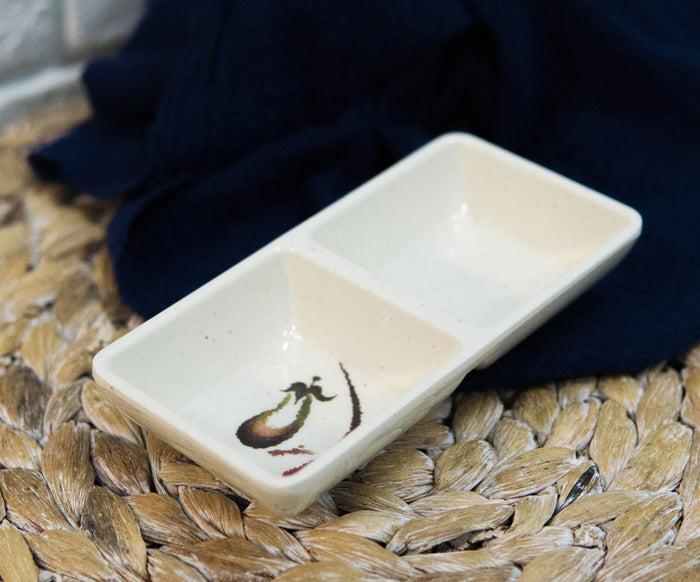 ebros gift Pack of 6 Melamine Zen Swirl Eggplant 2 Compartments Soy Sauce Condiment Dishes