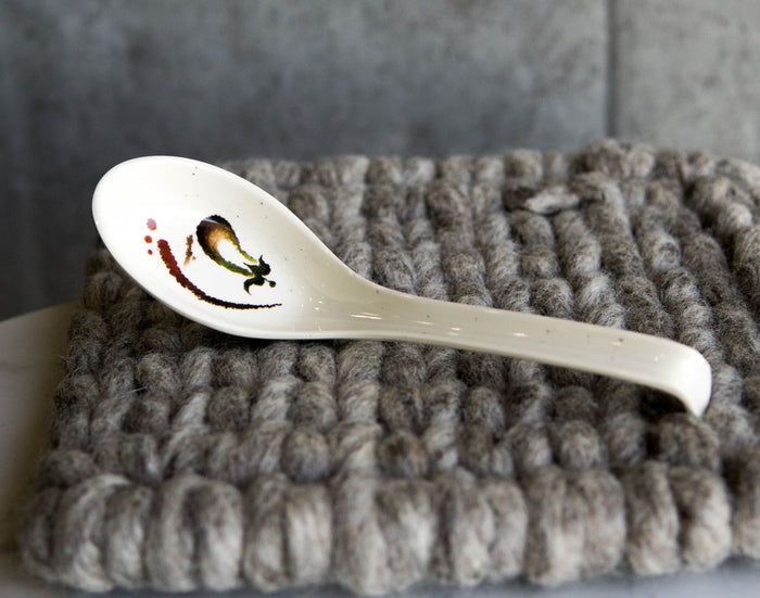 ebros gift Pack of 6 Melamine Zen Swirl Eggplant Art Ladle Soup Spoon With Notch Hook Ends