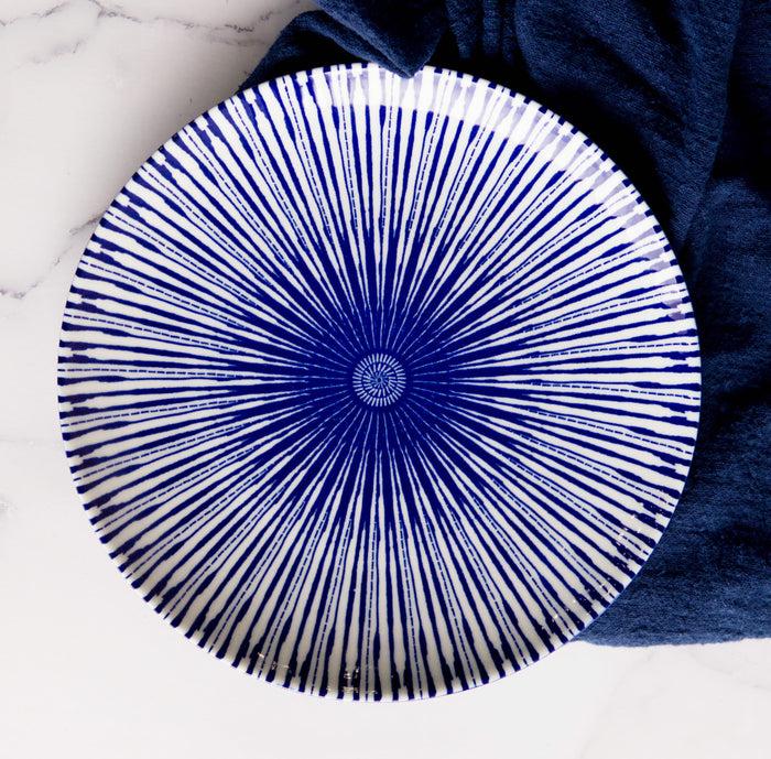 Ebros Gift Pack Of 6 Modern Blue White Geometric Focus Porcelain Round Lunch Salad Plates