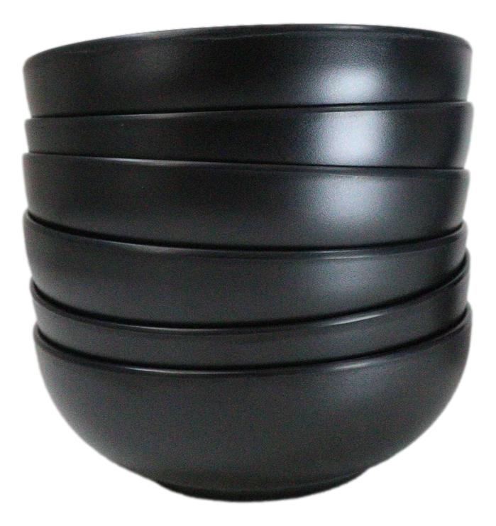 Ebros Gift Pack Of 6 Modern Matte Black Melamine Round Appetizer Rice Shallow Bowls 16oz