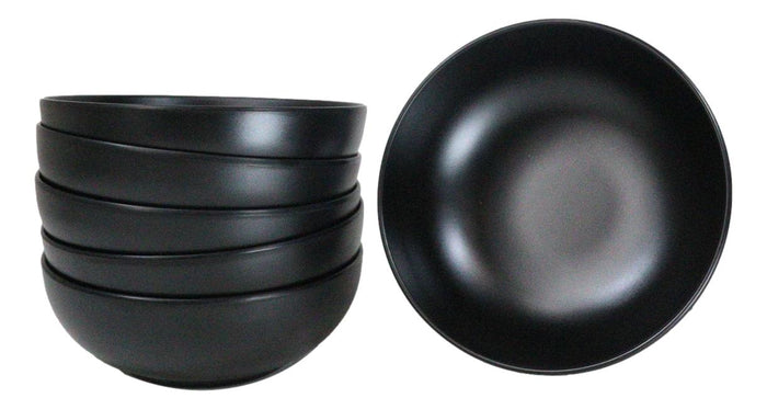 Ebros Gift Pack Of 6 Modern Matte Black Melamine Round Appetizer Rice Shallow Bowls 16oz