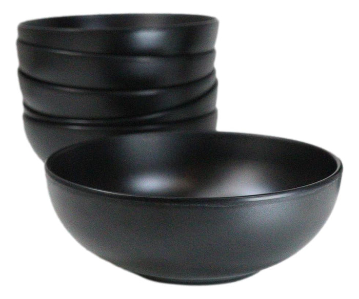 ebros gift Pack Of 6 Modern Matte Black Melamine Round Appetizer Rice Shallow Bowls 16oz