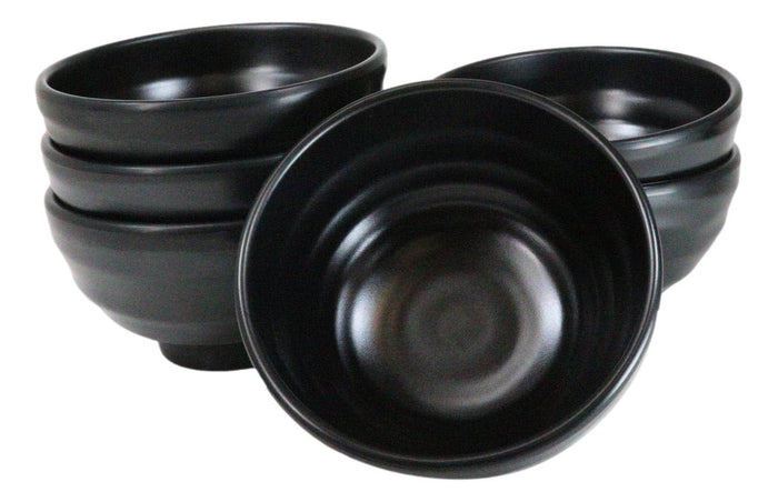 Ebros Gift Pack Of 6 Modern Matte Black Melamine Small Round Soup Appetizer Rice Bowls 10oz