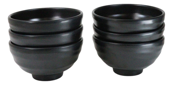 Ebros Gift Pack Of 6 Modern Matte Black Melamine Small Round Soup Appetizer Rice Bowls 10oz