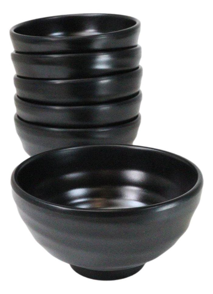 ebros gift Pack Of 6 Modern Matte Black Melamine Small Round Soup Appetizer Rice Bowls 10oz