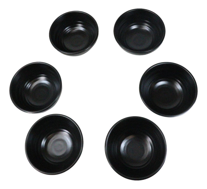 Ebros Gift Pack Of 6 Modern Ridged Matte Black Melamine Deep Ramen Soup Pasta Bowls 46oz