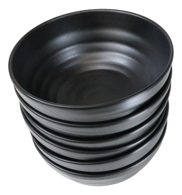 Ebros Gift Pack Of 6 Modern Ridged Matte Black Melamine Deep Ramen Soup Pasta Bowls 46oz