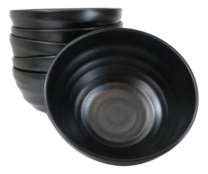 Ebros Gift Pack Of 6 Modern Ridged Matte Black Melamine Deep Ramen Soup Pasta Bowls 46oz