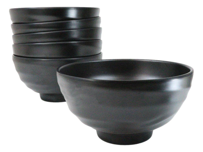 ebros gift Pack Of 6 Modern Ridged Matte Black Melamine Deep Ramen Soup Pasta Bowls 46oz