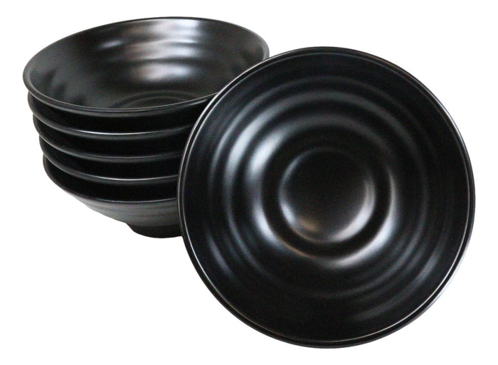 Ebros Gift Pack Of 6 Modern Ridged Matte Black Melamine Large Round Ramen Soup Bowls 48oz