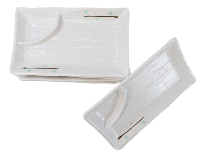Ebros Gift Pack Of 6 Modern Yukino Hana Melamine 2 Partitions Rectangular Sushi Plates