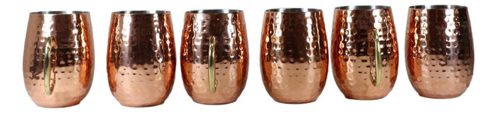 Ebros Gift Pack Of 6 Moscow Mule Copper Stainless Steel Hammered Barrel Cup Mug Gold Handle