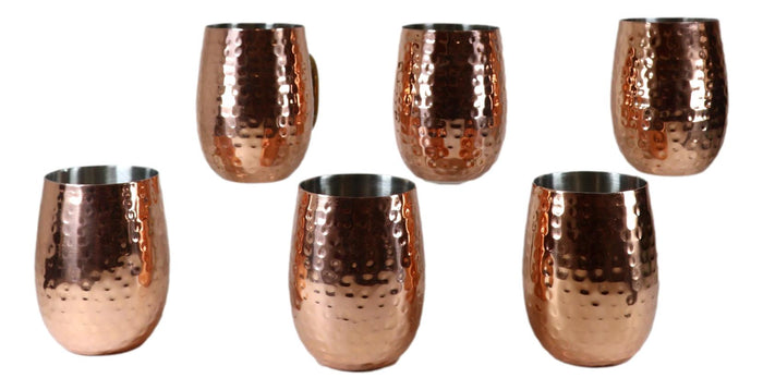 Ebros Gift Pack Of 6 Moscow Mule Copper Stainless Steel Hammered Barrel Cup Mug Gold Handle
