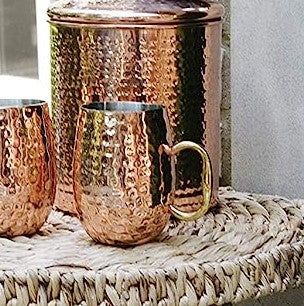 ebros gift Pack Of 6 Moscow Mule Copper Stainless Steel Hammered Barrel Cup Mug Gold Handle