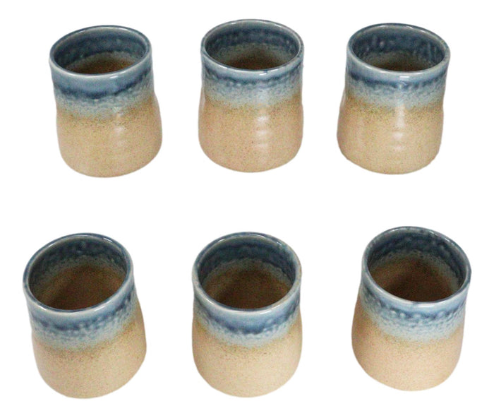 Ebros Gift Pack Of 6 Porcelain Ao Nagashi Blue River Reactive Glaze Yunomi Tea Cups 9oz