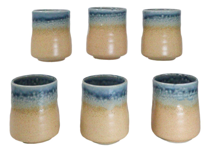 ebros gift Pack Of 6 Porcelain Ao Nagashi Blue River Reactive Glaze Yunomi Tea Cups 9oz