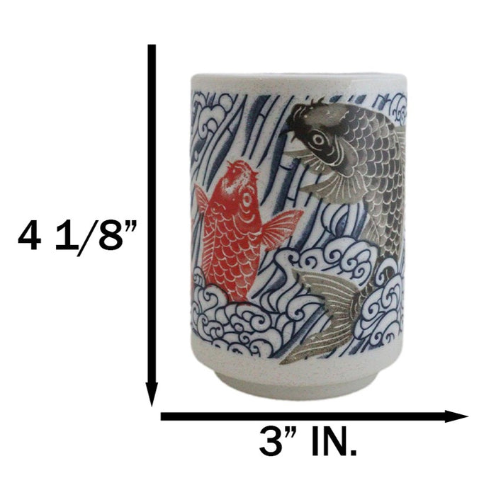 Ebros Gift Pack Of 6 Porcelain Yin Yang Red Black Koi Fishes By Waterfall Yunomi Tea Cups