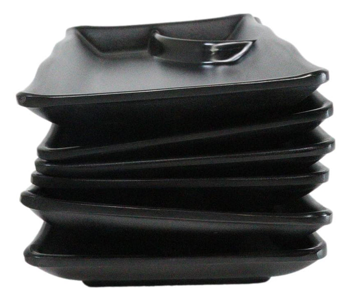 Ebros Gift Pack Of 6 Ridged Matte Black Melamine 2 Partitions Rectangular Sushi Plates
