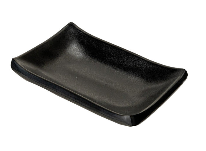 Ebros Gift Pack Of 6 Ridged Matte Black Melamine Rectangular Condiment Sauce Dish 2oz