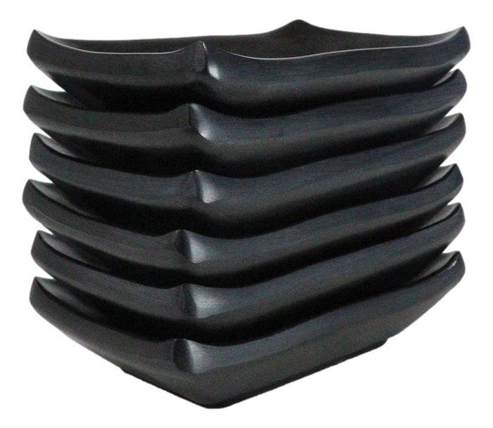 Ebros Gift Pack Of 6 Ridged Matte Black Melamine Rectangular Condiment Sauce Dish 2oz