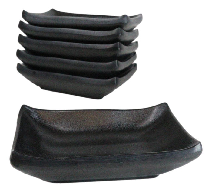 ebros gift Pack Of 6 Ridged Matte Black Melamine Rectangular Condiment Sauce Dish 2oz