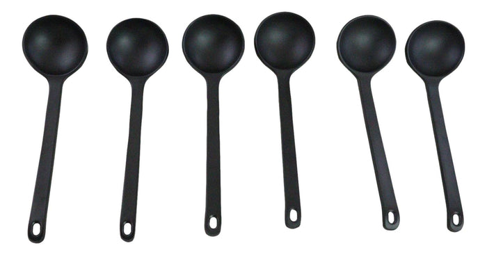 Ebros Gift Pack Of 6 Ridged Matte Black Melamine Stirring Mixing Serving Ladle Spoons