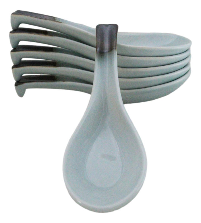 ebros gift Pack of 6 Seikai Blue Sky Collection Ceramic Asian Soup Spoons With Hook 5.75"L