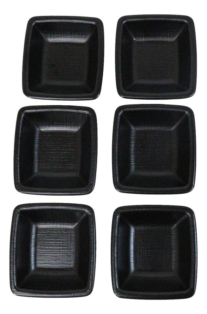 Ebros Gift Pack Of 6 Square Black Silk Melamine Condiments Sauce Dipping Bowl Or Dishes