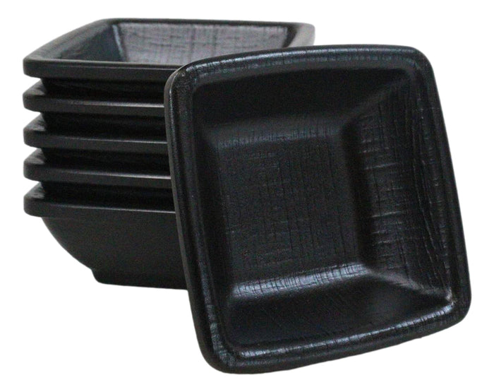 ebros gift Pack Of 6 Square Black Silk Melamine Condiments Sauce Dipping Bowl or Dishes