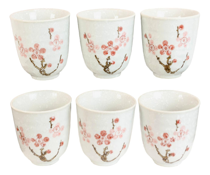 Ebros Gift Pack Of 6 Textured Pink Japanese Sakura Cherry Blossoms Ceramic Tea Cups Teacups