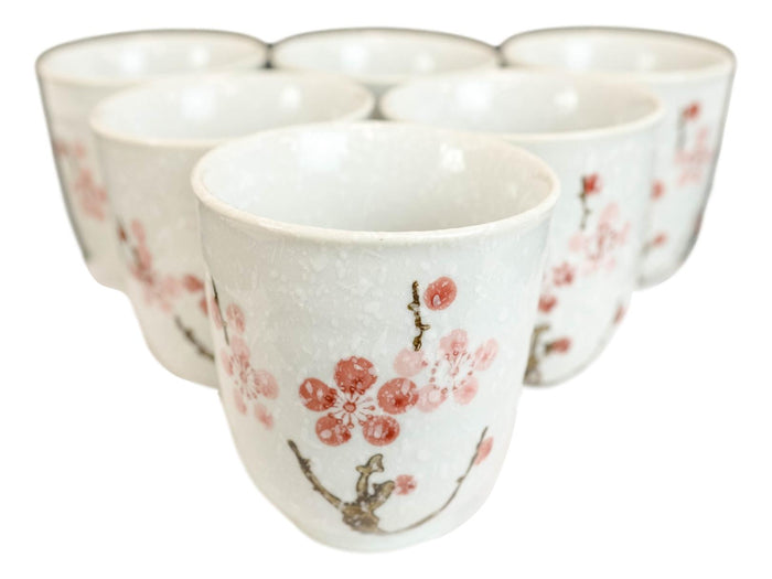 Ebros Gift Pack Of 6 Textured Pink Japanese Sakura Cherry Blossoms Ceramic Tea Cups Teacups