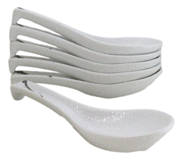 Ebros Gift Pack Of 6 Yukino Hana Collection Ceramic Asian Soup Spoons With Hook 5.75"L