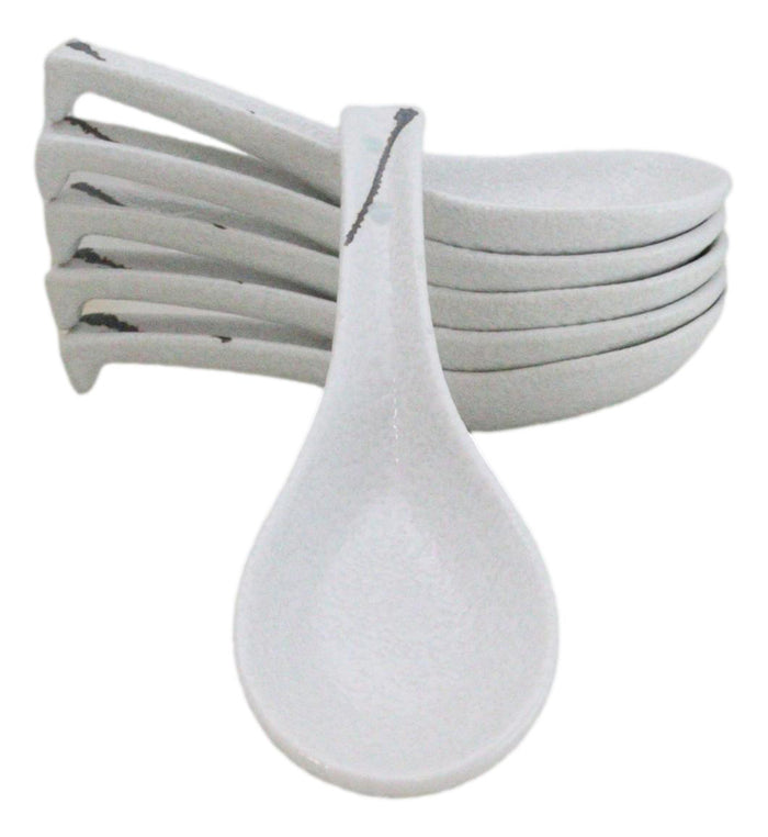 ebros gift Pack of 6 Yukino Hana Collection Ceramic Asian Soup Spoons With Hook 5.75"L