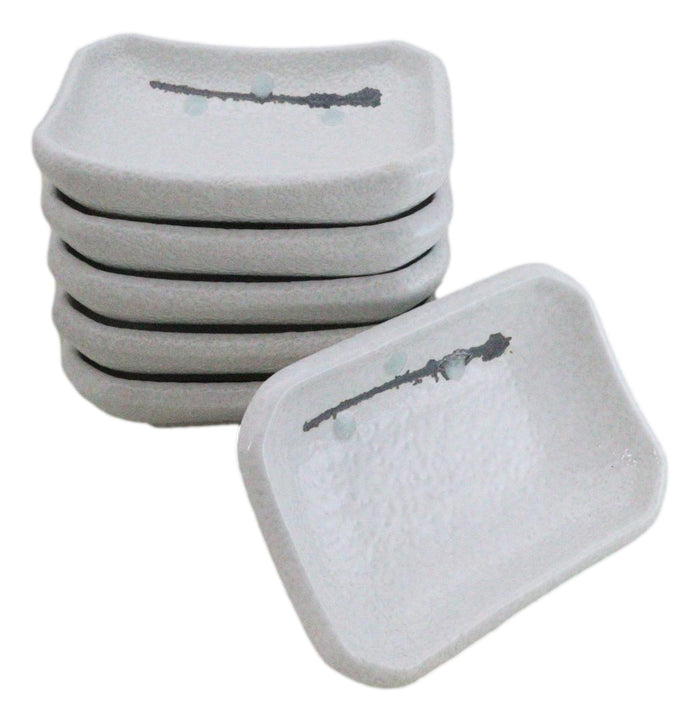 ebros gift Pack Of 6 Yukino Hana Collection Ceramic Rectangle Condiment Sauce Dishes 2oz