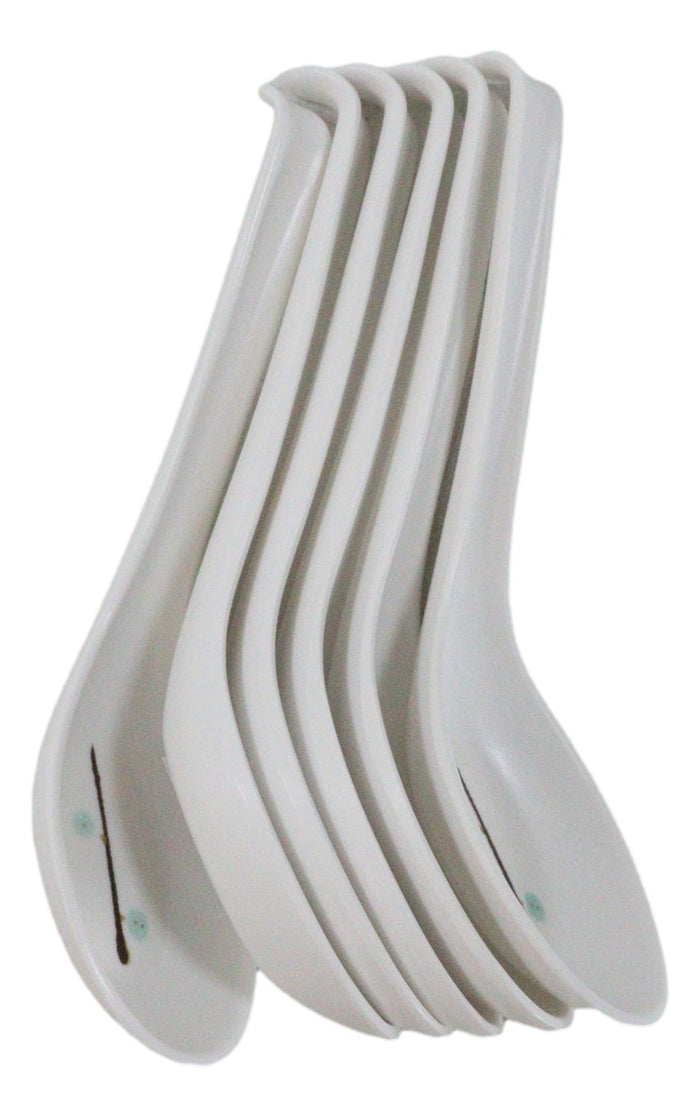 Ebros Gift Pack Of 6 Yukino Hana Frostflake Jade Melamine Asian Style Soup Spoons 6.25"L