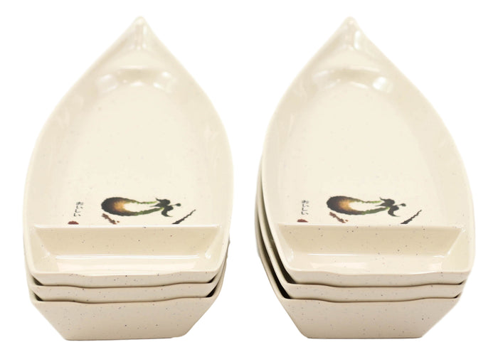 Ebros Gift Pack Of 6 Zen Swirl Eggplant Omakase Sushi Boat Plates W/ Sauce Compartment 10"L