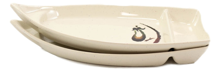 Ebros Gift Pack Of 6 Zen Swirl Eggplant Omakase Sushi Boat Plates W/ Sauce Compartment 10"L
