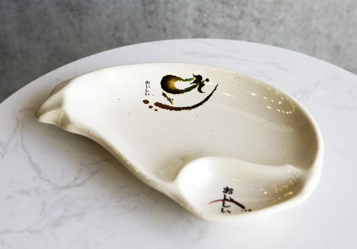 ebros gift Pack Of 6 Zen Swirl Eggplant Shape Appetizer Sushi Plates With Sauce Compartment