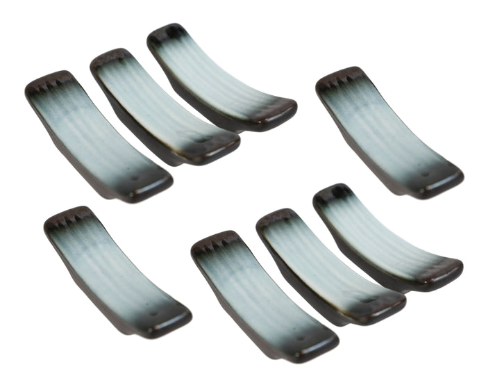 Ebros Gift Pack Of 8 Ceramic Zen Blue Crescent Shaped Chopsticks Tableware Rests Holders