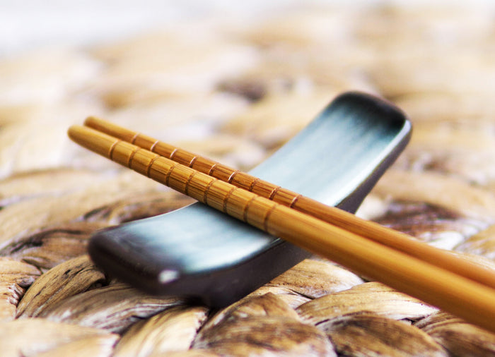 ebros gift Pack Of 8 Ceramic Zen Blue Crescent Shaped Chopsticks Tableware Rests Holders