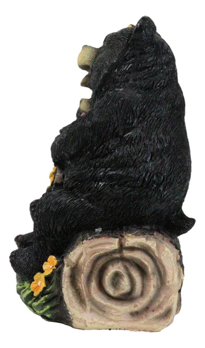 Ebros Gift Papa Mama Black Bears And Cub Sitting On Log With Welcome Plank Sign Figurine