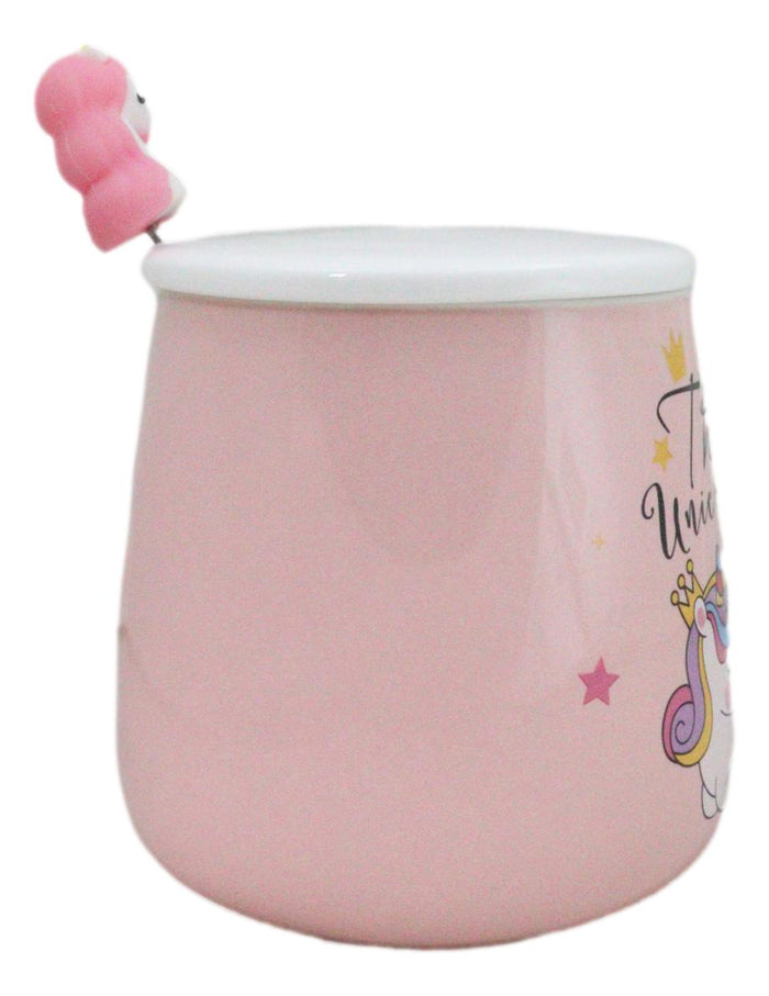 Ebros Gift Pastel Pink Whimsical Unicorn Rainbow Shooting Star Mug With Spoon And Lid